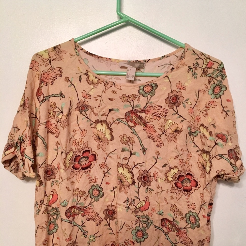 Forever 21 Floral Bird Print Tee